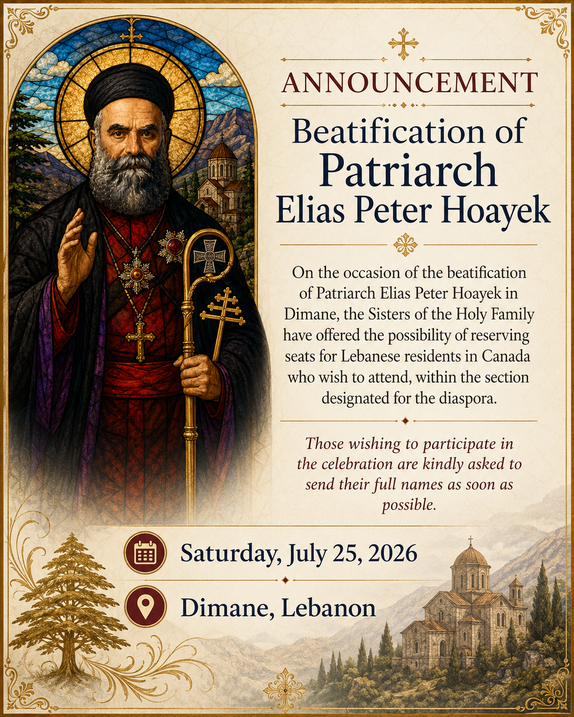 Beatification of Patriarch Elias Peter Hoayek